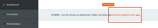 Der Links zum Paymill-Aktivierungsformular