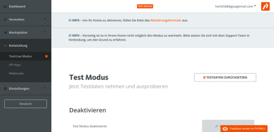 Test oder Live-Modus